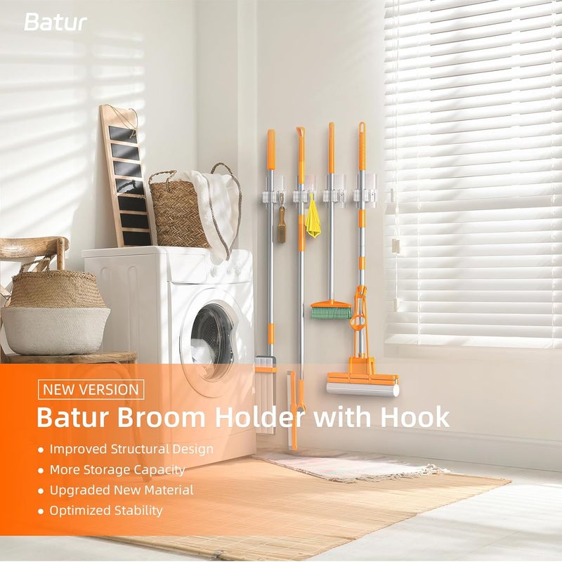 Batur 8 PackBroom Holder Wall Mount, New Version Adhesive Mop and Broom Holder Wall Mount, Super Anti-Slip Broom Hanger Mop Organizer Wall Hanging for Bathroom, Kitchen, Laundry Room - Image 2